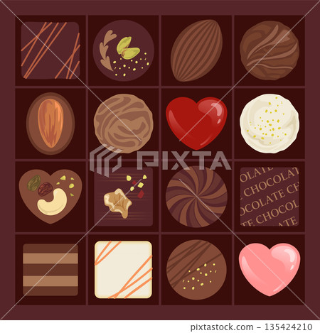 各種巧克力組合插圖素材 135424210