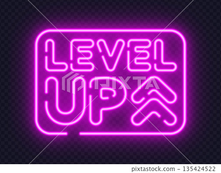 Pink neon level up sign with arrows, designed for gaming achievements and progress themes. Glowing style adds dynamic energy. Pink neon level up sign with arrows, designed for gaming achievements and progress themes. Glowing style adds dynamic energy. 135424522
