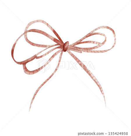 Hand-painted watercolor illustration of a rustic rope bow, isolated on white background for organic craft or packaging design Hand-painted watercolor illustration of a rustic rope bow, isolated on white background for organic craft or packaging design 135424938