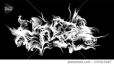 In shades of grey abstract texture created with Gradient flow and 3D structure imitate the movement of liquid or wind. Vibrant colors, volumetric waves and digital noise create a sense of depth and 135425087