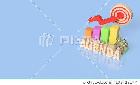Agenda Growth Planning Concept with Target, Chart, and Alarm Clock 3d render. 135425177