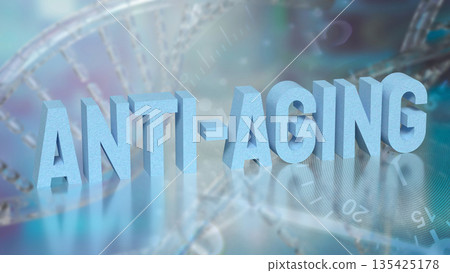 Anti Aging Science Concept with DNA, Time, and Advanced Biotechnology 3d render. 135425178