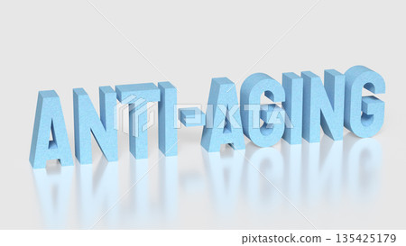 Anti Aging Concept with Blue 3D Typography on Minimal Background 3d render. 135425179