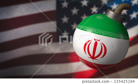 Geopolitical Tension Between United States and Iran Conflict Concept 3d render. 135425184