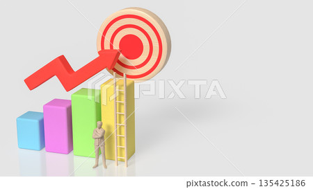 Business Growth Strategy Concept with Target, Ladder, and Rising Chart 3d render. Business Growth Strategy Concept with Target, Ladder, and Rising Chart 3d render. 135425186