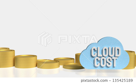 Cloud Cost Optimization Concept with Coins and Cloud Computing Icon 3d render. 135425189