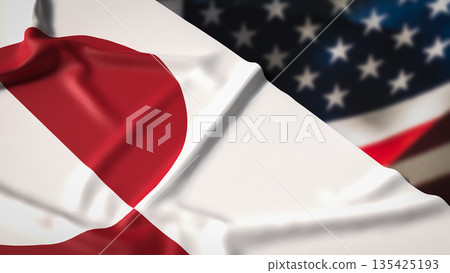 Greenland and United States Diplomatic Relations and Geopolitical Alliance Concept 3D render. Greenland and United States Diplomatic Relations and Geopolitical Alliance Concept 3D render. 135425193