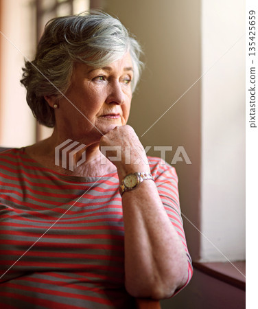 Senior woman, sad and thinking at window for memory, ideas and home on living room sofa. Elderly lady, remember and worry with decision, mental health and retirement on lounge chair, fear and anxiety Senior woman, sad and thinking at window for memory, ideas and home on living room sofa. Elderly lady, remember and worry with decision, mental health and retirement on lounge chair, fear and anxiety 135425659