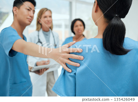 Teamwork, support or doctors with empathy in meeting comforting a depressed person in therapy group. Depression, nurses or surgeons helping or speaking of healthcare advice or listening to sad woman Teamwork, support or doctors with empathy in meeting comforting a depressed person in therapy group. Depression, nurses or surgeons helping or speaking of healthcare advice or listening to sad woman 135426049