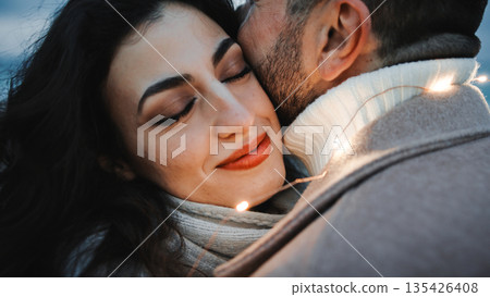 Lovely couple warm embrace. Close up 135426408