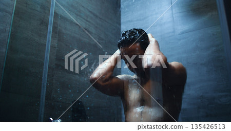 Stress, frustrated or overwhelmed man in shower, mental health or anxiety for financial hardship. Bankruptcy crisis, depressed or person with debt pressure in home, distressed or worry from low angle Stress, frustrated or overwhelmed man in shower, mental health or anxiety for financial hardship. Bankruptcy crisis, depressed or person with debt pressure in home, distressed or worry from low angle 135426513