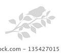 Illustration of a silhouette of a small bird perched on a tree branch 135427015