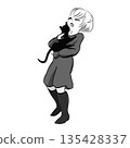 Illustration of a woman holding a cat 135428337