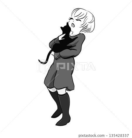 一位女士抱著一隻貓的插圖 135428337