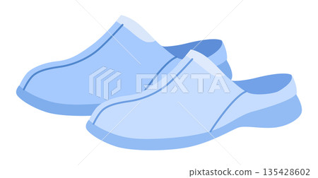 Blue clog sandal shoe women flat pair. Closed toe rubber sandal for garden walk hotel spa. Technical Blue clog sandal shoe women flat pair. Closed toe rubber sandal for garden walk hotel spa. Technical 135428602
