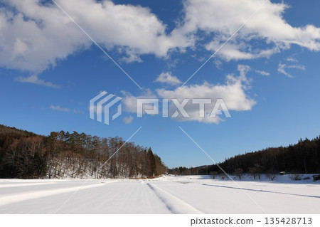 Snow Omachi Rice fields Mountains 135428713