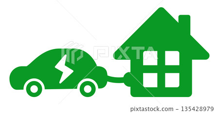 Icon of electric car charging at home Illustration of EV home charging and eco-friendly home Icon of electric car charging at home Illustration of EV home charging and eco-friendly home 135428979
