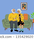 Elderly couple relaxing on the sofa 135429020