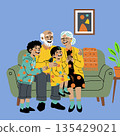 Elderly couple laughing happily with their grandchildren 135429021