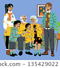 Family laughing on the sofa 135429022