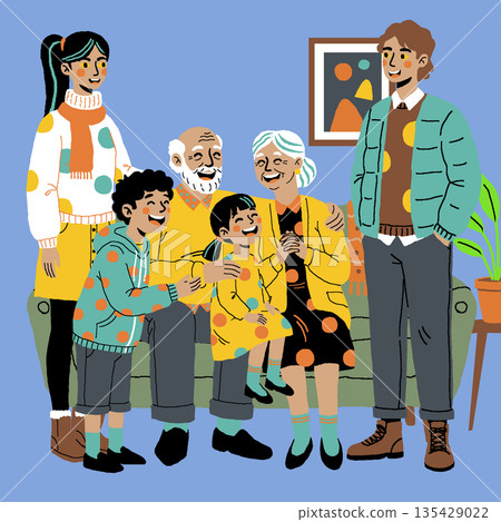 Family laughing on the sofa 135429022