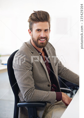 Happy, portrait and business man, accountant or auditor in company office. Face, entrepreneur and accounting professional from Canada with pride for career, corporate job and success mindset at work. 135429164