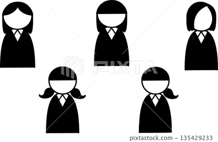 一套簡潔的女性商務圖標,適用於辦公室職員、上班族和學生。 一套簡潔的女性商務圖標,適用於辦公室職員、上班族和學生。 135429233