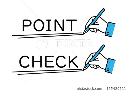 Illustration of a person's hand underlining the letters point and check Illustration of a person's hand underlining the letters point and check 135429511