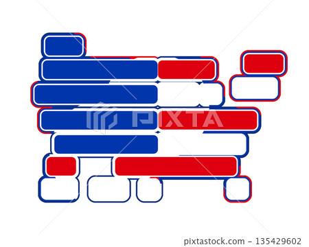 creative abstract simplified shape of the map America, United States of America as symbol by horizontal lines with rounded corners in blue and red as the colors of the USA isolated creative abstract simplified shape of the map America, United States of America as symbol by horizontal lines with rounded corners in blue and red as the colors of the USA isolated 135429602