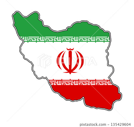 Flag of Iran, simplified shape of the map, smooth rounded double outline and white padding, isolated Flag of Iran, simplified shape of the map, smooth rounded double outline and white padding, isolated 135429604