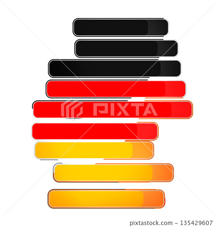 creative abstract shape of the map of Germany as symbol by horizontal lines with rounded corners in black red orange-yellow as german colors, isolated illustration creative abstract shape of the map of Germany as symbol by horizontal lines with rounded corners in black red orange-yellow as german colors, isolated illustration 135429607