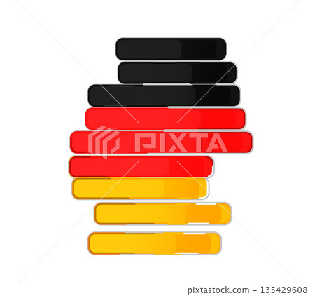 creative abstract shape of the map of Germany as symbol by horizontal lines with rounded corners in black red orange-yellow as german colors, isolated illustration creative abstract shape of the map of Germany as symbol by horizontal lines with rounded corners in black red orange-yellow as german colors, isolated illustration 135429608