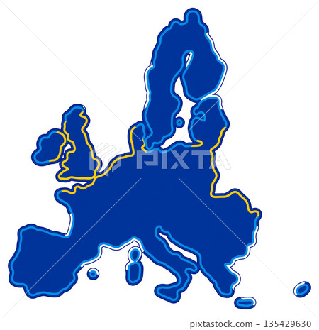 creative abstract simplified shape of the map of the member states of the European Union as symbol by horizontal lines with rounded corners in blue and yellow as the colors of the EU isolated creative abstract simplified shape of the map of the member states of the European Union as symbol by horizontal lines with rounded corners in blue and yellow as the colors of the EU isolated 135429630