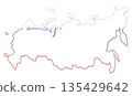 white abstract flag colors of Russia, simplified symbol shape of the map of Russia 135429642