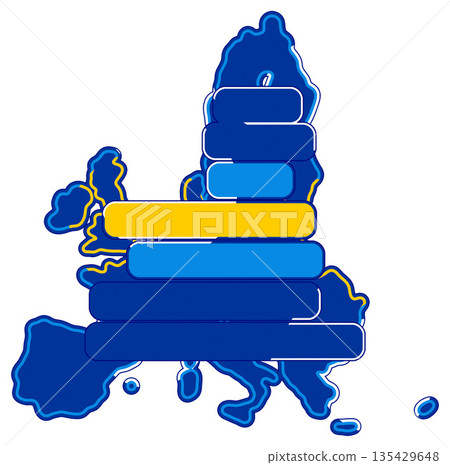 creative abstract simplified shape of the map of the member states of the European Union as symbol by horizontal lines with rounded corners in blue and yellow as the colors of the EU creative abstract simplified shape of the map of the member states of the European Union as symbol by horizontal lines with rounded corners in blue and yellow as the colors of the EU 135429648