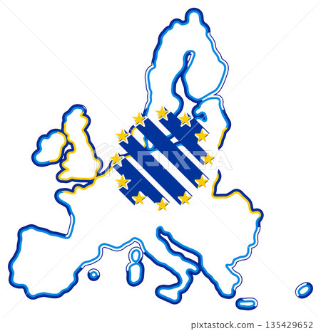 creative abstract simplified shape of the map of the member states of the European Union as symbol by horizontal lines with rounded corners in blue and yellow as the colors of the EU isolated creative abstract simplified shape of the map of the member states of the European Union as symbol by horizontal lines with rounded corners in blue and yellow as the colors of the EU isolated 135429652