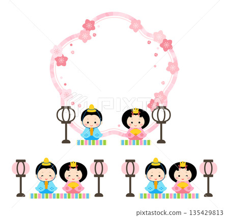 Hina dolls and peach blossoms Hinamatsuri frame 135429813