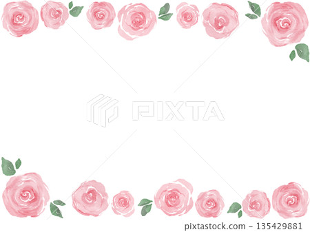 水彩粉紅玫瑰邊框插畫 | 溫柔優雅的花卉設計 135429881