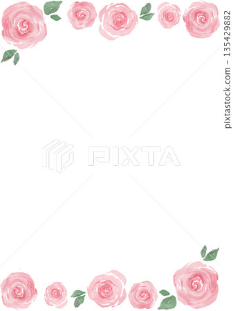 水彩粉紅玫瑰邊框插畫 | 溫柔優雅的花卉設計 135429882