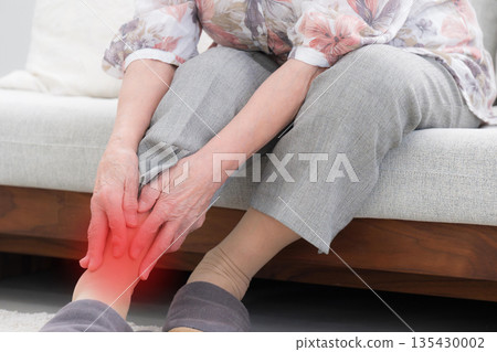 Image of ankle pain and joint pain in the elderly. No face with red design of painful areas. Image of ankle pain and joint pain in the elderly. No face with red design of painful areas. 135430002