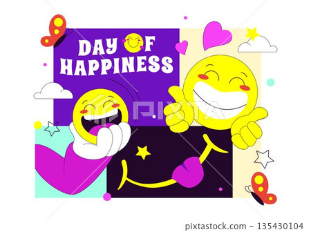 World Happiness Day Celebration Vector Illustration On March 20 Featuring Smiling Face Expression With Yellow Background In Flat Cartoon Design 135430104