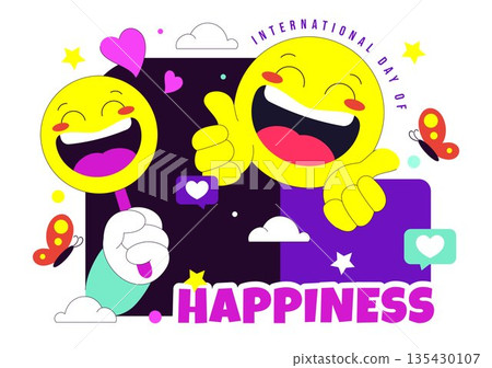 World Happiness Day Celebration Vector Illustration On March 20 Featuring Smiling Face Expression With Yellow Background In Flat Cartoon Design 135430107