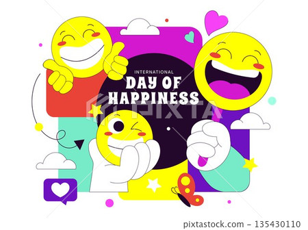 World Happiness Day Celebration Vector Illustration On March 20 Featuring Smiling Face Expression With Yellow Background In Flat Cartoon Design 135430110