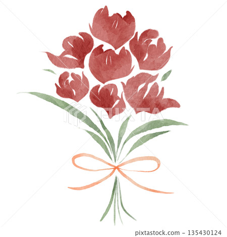 Watercolor-style bouquet of red tulips | A gorgeous floral design that will brighten up spring 135430124