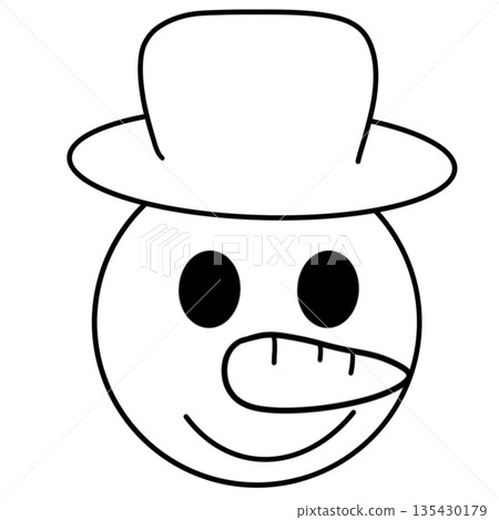 Snowman head with a hat, black and white line drawing.Clipart 135430179
