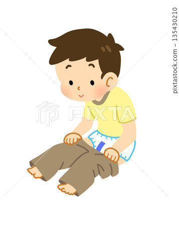 A boy takes off his pants to change his diaper A boy takes off his pants to change his diaper 135430210
