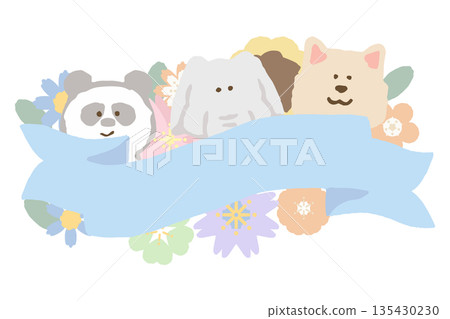 柔和春日色彩畢業/入學系列 | 易於添加文字的動物和花卉插圖 柔和春日色彩畢業/入學系列 | 易於添加文字的動物和花卉插圖 135430230