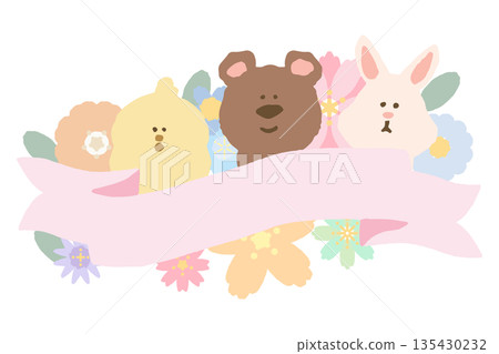 Soft Spring Colors Graduation/Entrance Series | Easy-to-Add Text Animal and Flower Illustrations 135430232
