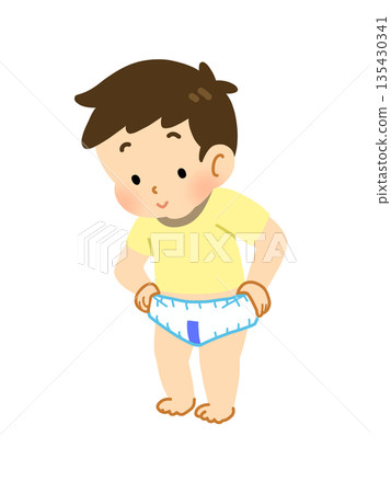 一個男孩試圖脫掉尿布 一個男孩試圖脫掉尿布 135430341