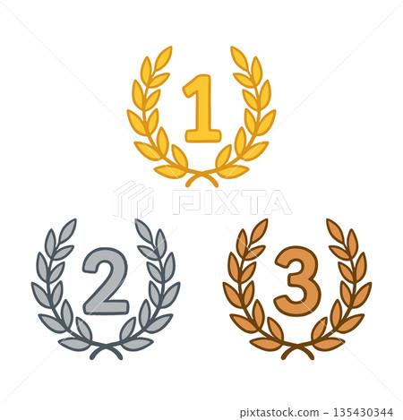 Gold, silver and bronze laurel wreath icon illustration set Gold, silver and bronze laurel wreath icon illustration set 135430344